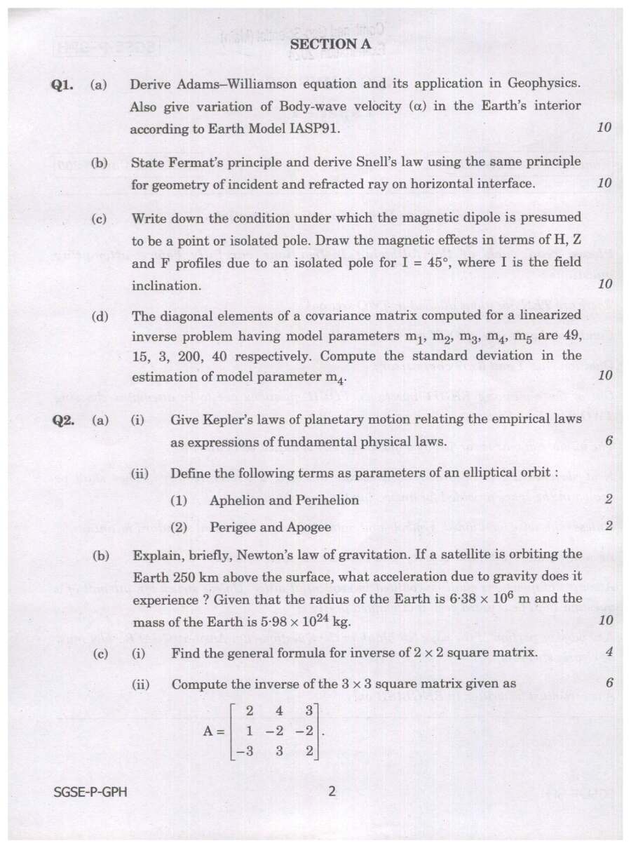 Combined Geo-Scientist 2024 Geo-Physics Paper I question paper page 1 instructions scan PDF download UPSC
