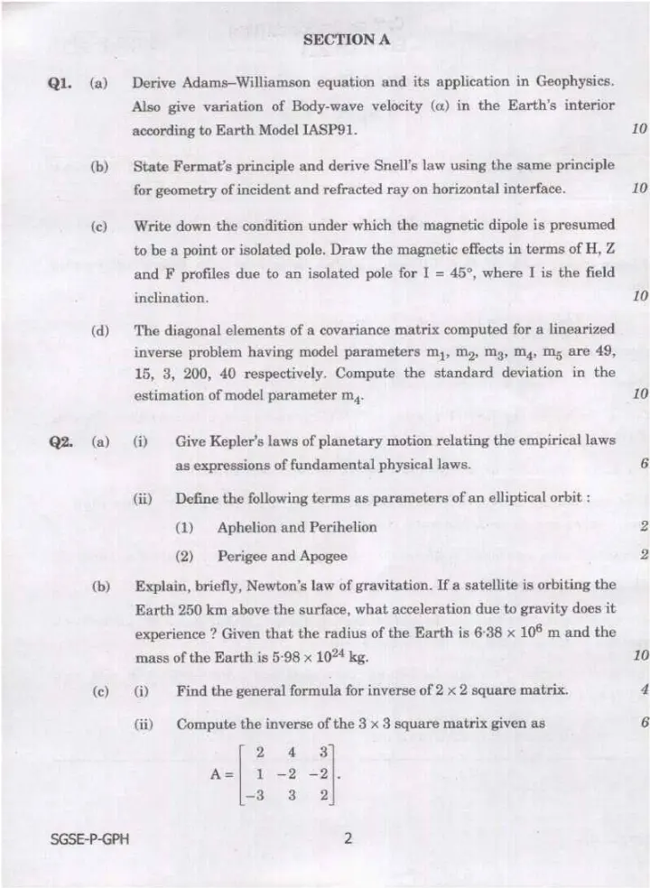 Combined Geo-Scientist 2024 Geo-Physics Paper I question paper page 1 instructions scan PDF download UPSC