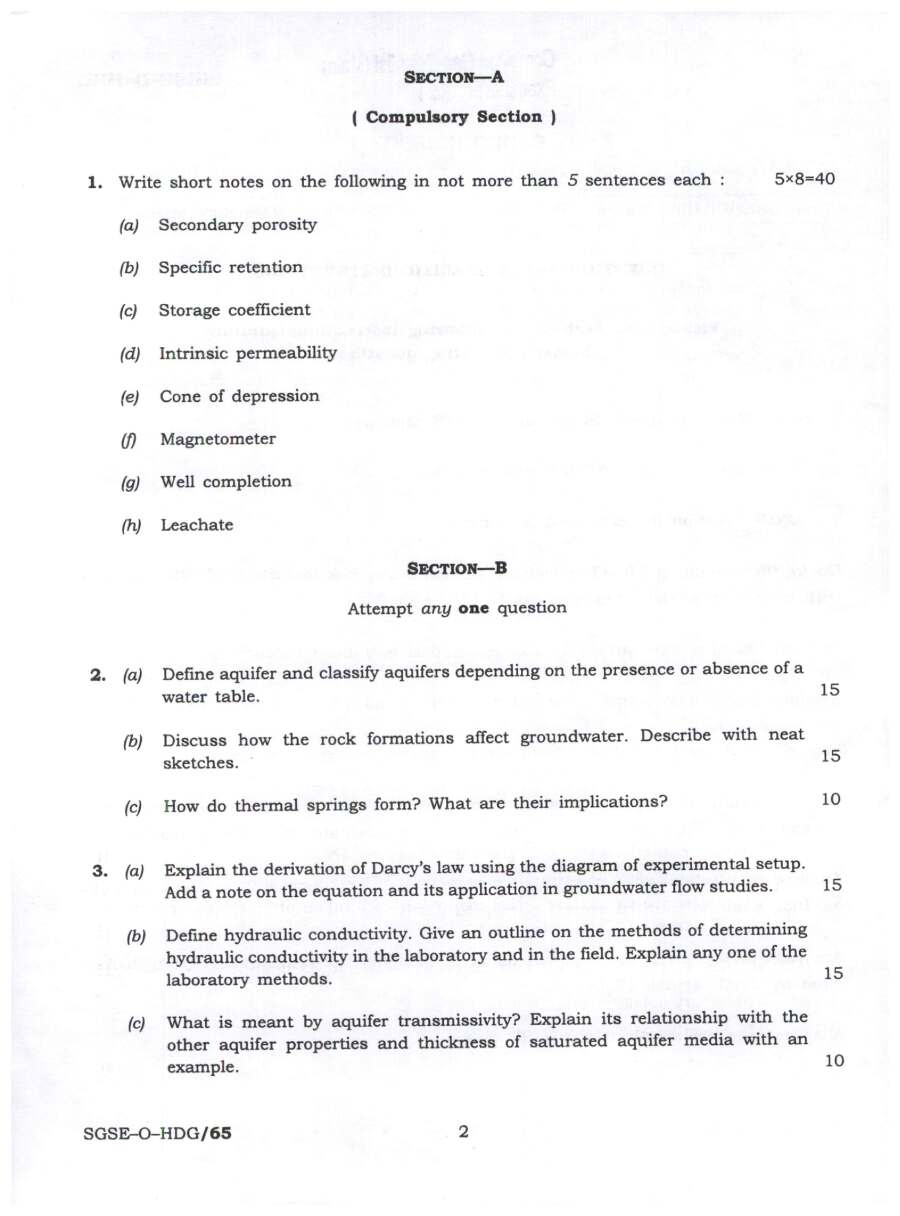 Combined Geo-Scientist (Main) 2024 Hydrogeology question paper page 1 instructions scan PDF download UPSC