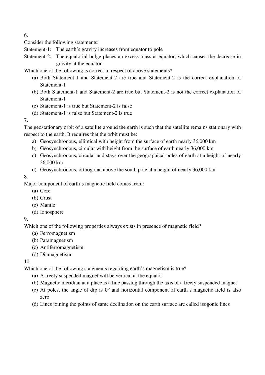 Combined Geo-Scientist Preliminary Examination 2021 Paper II Geophysics question paper page 1 header scan PDF download