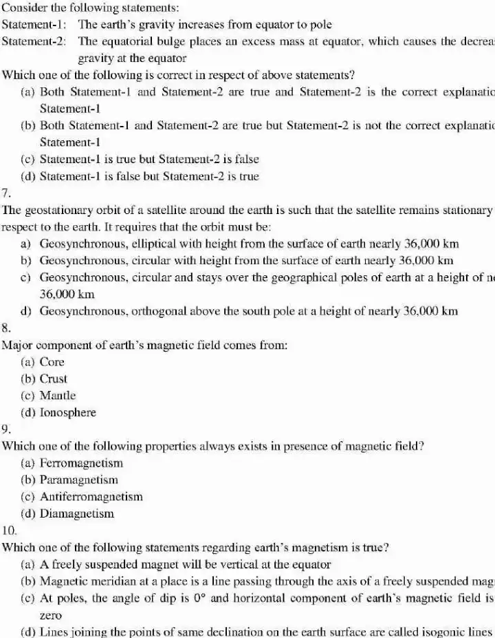 Combined Geo-Scientist Preliminary Examination 2021 Paper II Geophysics question paper page 1 header scan PDF download