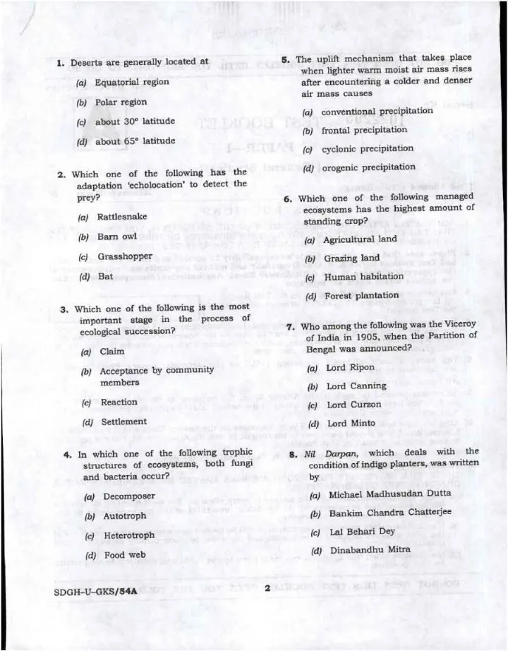 Combined Geo-Scientist Preliminary Examination 2023 General Studies question paper page 1 instructions scan PDF download