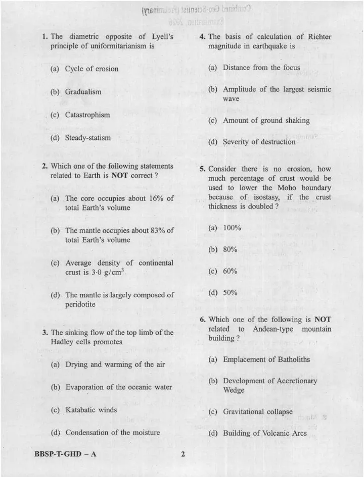 Combined Geo-Scientist 2026 Paper I Geology/Hydrogeology question paper page 1 instructions scan PDF download