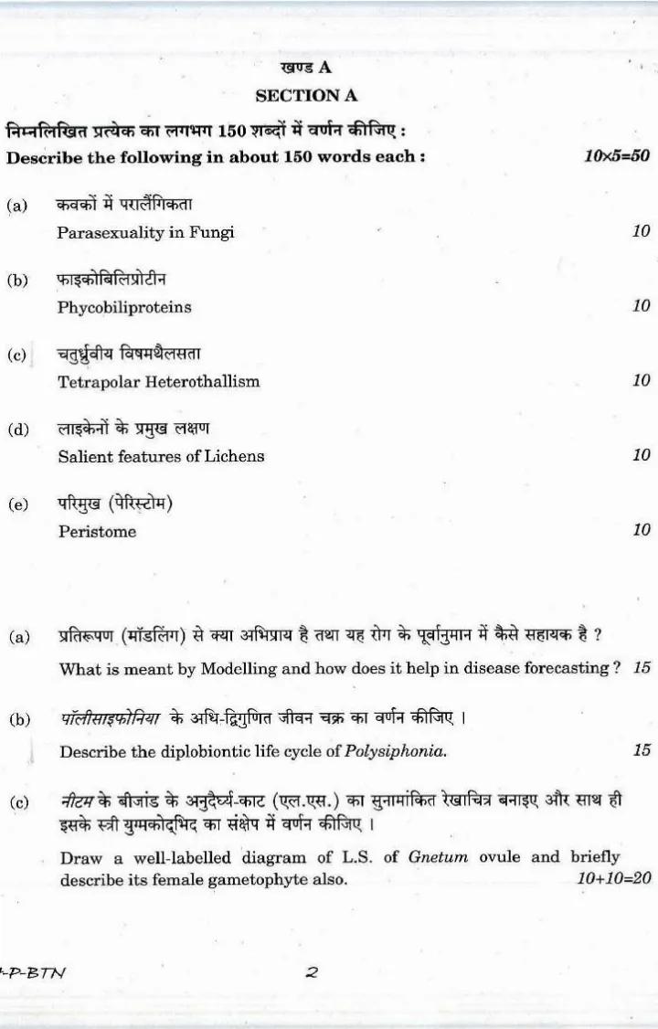 CS Main 2017 Botany Paper I question paper page 1 instructions scan PDF download. Includes exam details and instructions in Hindi and English.