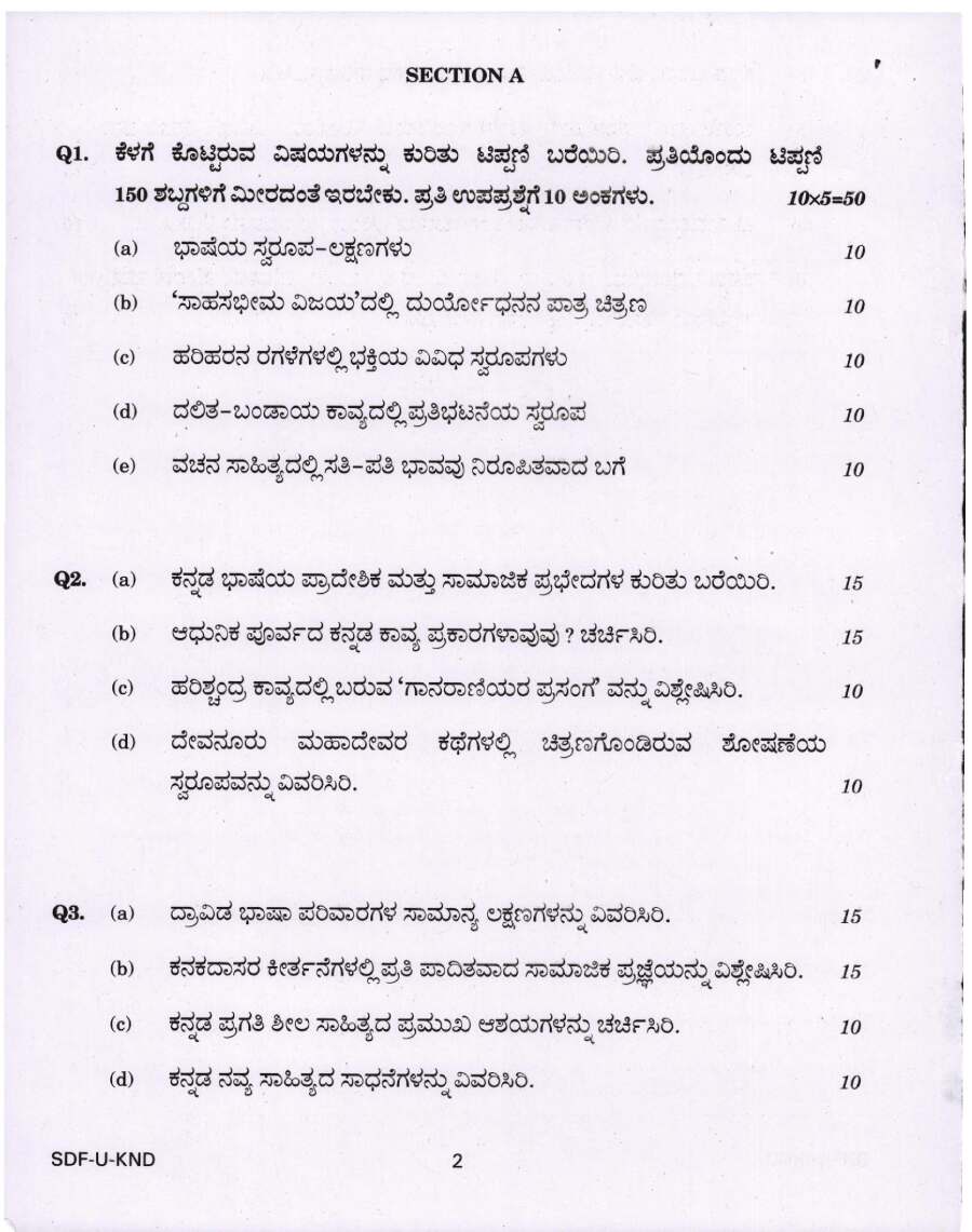 CS (Main) Exam 2019 Kannada Literature Paper I question paper page 1 instructions scan PDF download