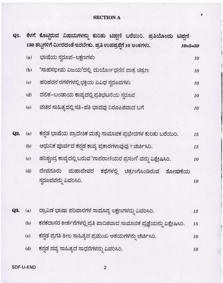 CS (Main) Exam 2019 Kannada Literature Paper I question paper page 1 instructions scan PDF download