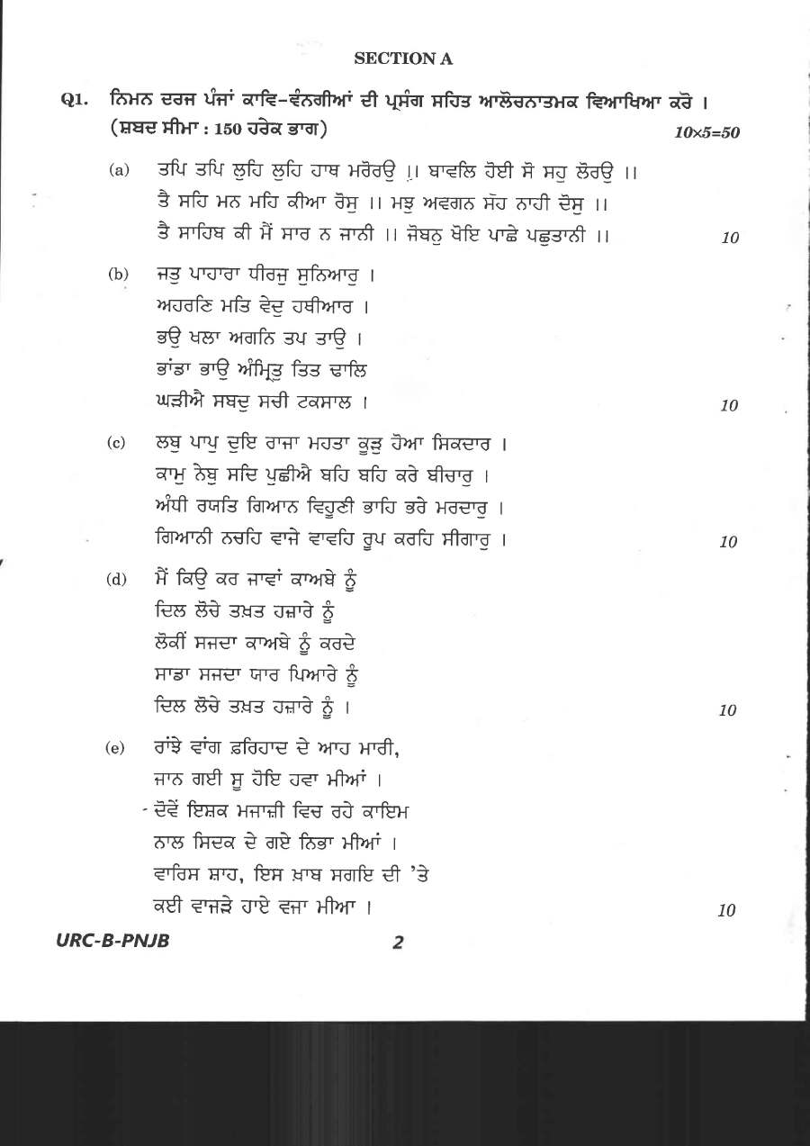 CS (Main) Exam 2020 Punjabi Paper II question paper page 1 instructions scan PDF download. UPSC CS Main 2020 Punjabi Literature question paper page 1.