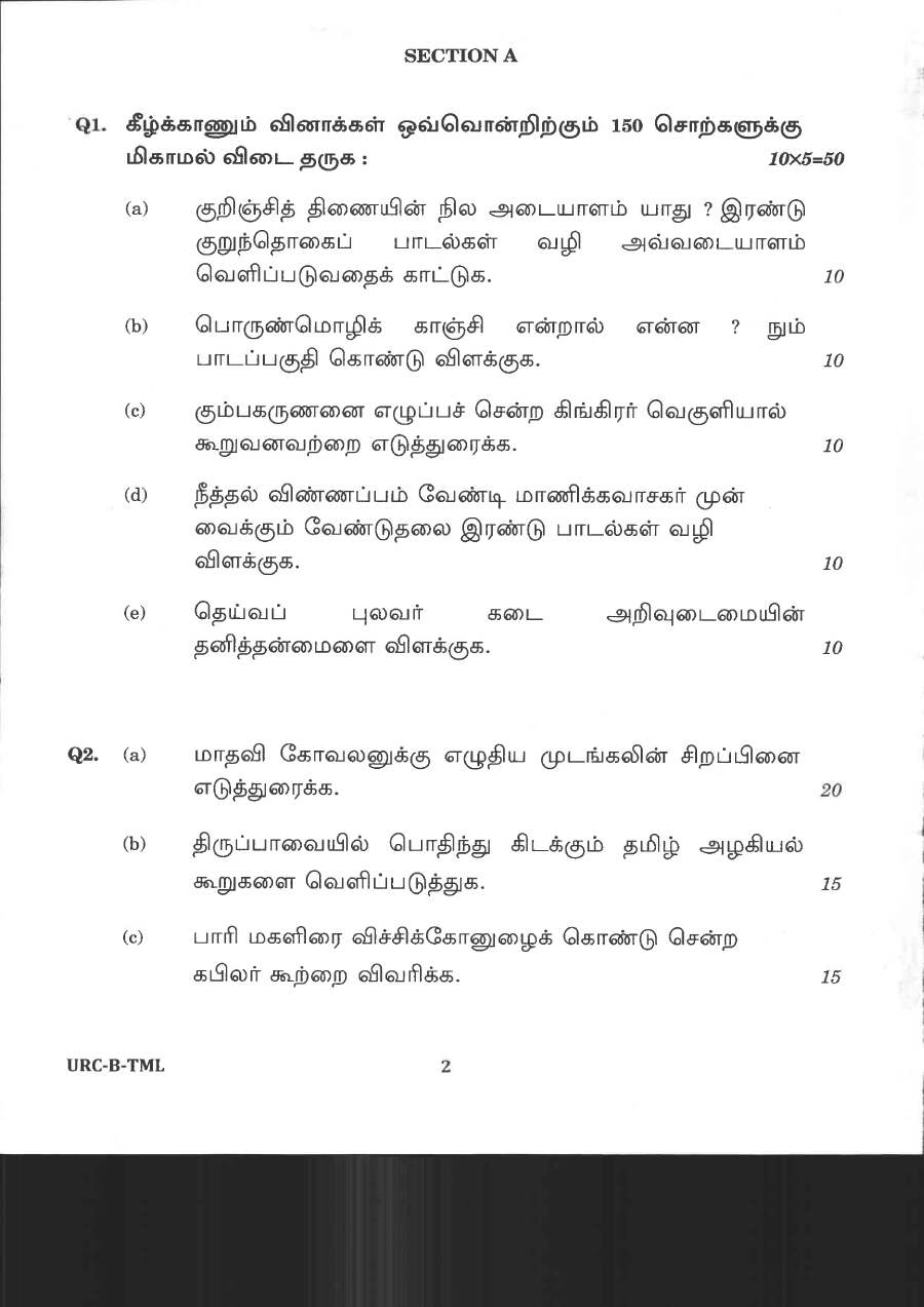 CS Main Exam 2020 Tamil Literature Paper II question paper page 1 instructions scan PDF download UPSC