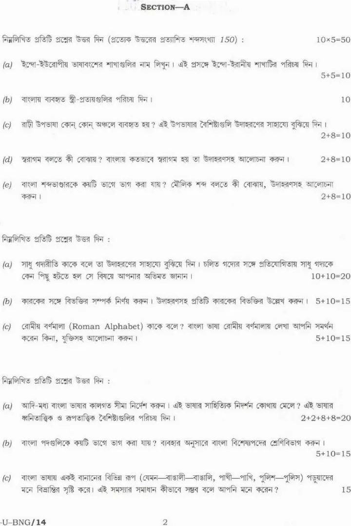 CS (Main) Exam 2021 Bengali Paper-I (Literature) question paper page 1 instructions scan PDF download