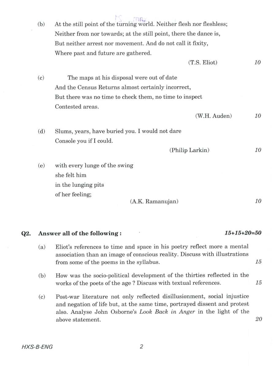 CS (Main) Exam 2021 English Paper II (Literature) question paper page 1 instructions scan PDF download UPSC