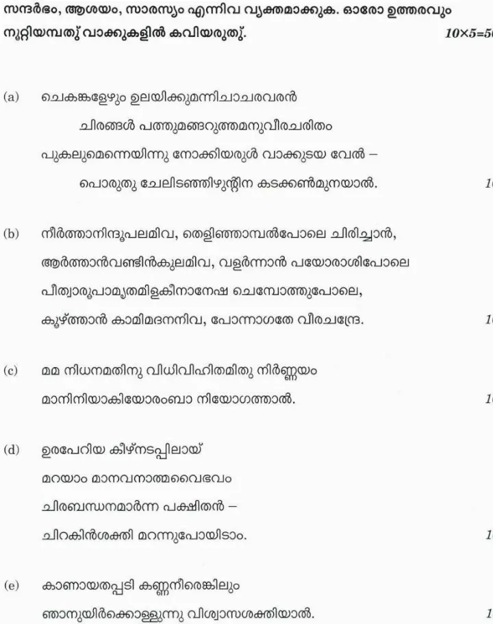 CS (Main) Exam 2021 Malayalam Paper II (Literature) question paper page 1 instructions scan PDF download UPSC