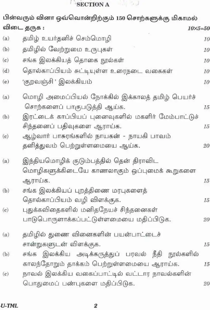 CS Main Exam 2021 Tamil Paper I (Literature) question paper page 1 instructions scan PDF download UPSC