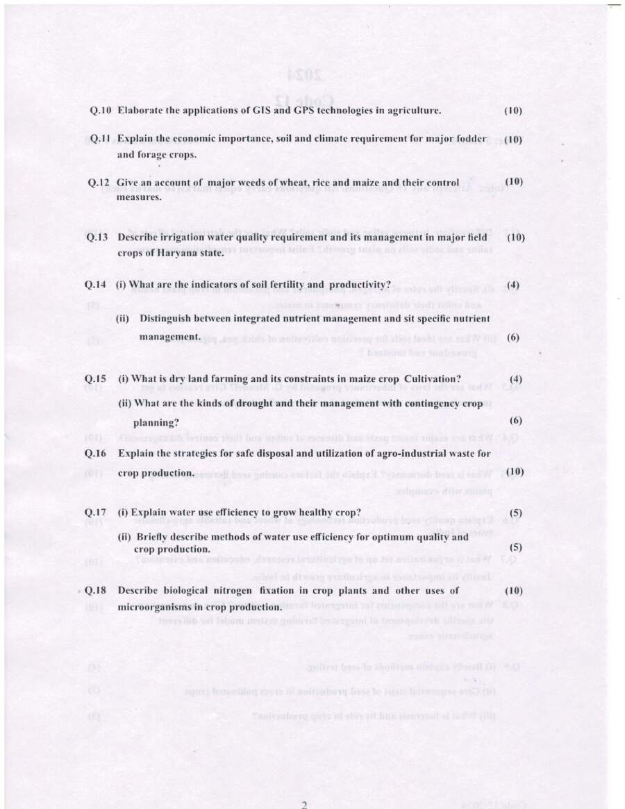 Deputy Director (Horticulture) Question Papers 2024 Haryana — page 1 instructions scan PDF download
