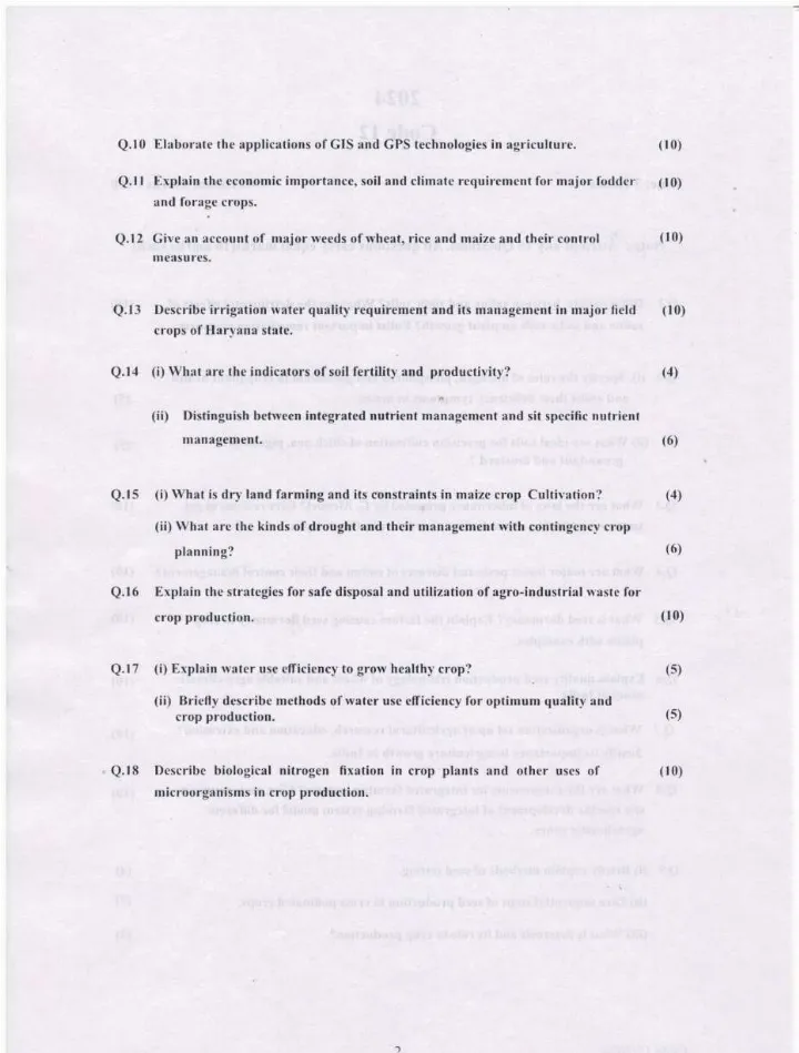 Deputy Director (Horticulture) Question Papers 2024 Haryana — page 1 instructions scan PDF download