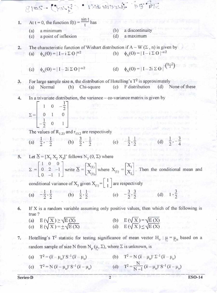Economic and Statistical Officer Exam 2019 - Statistics and Mathematical Statistics — page 1 instructions scan PDF download