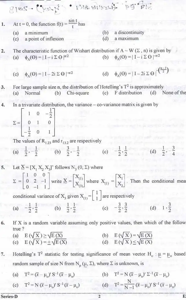 Economic and Statistical Officer Exam 2019 - Statistics and Mathematical Statistics — page 1 instructions scan PDF download