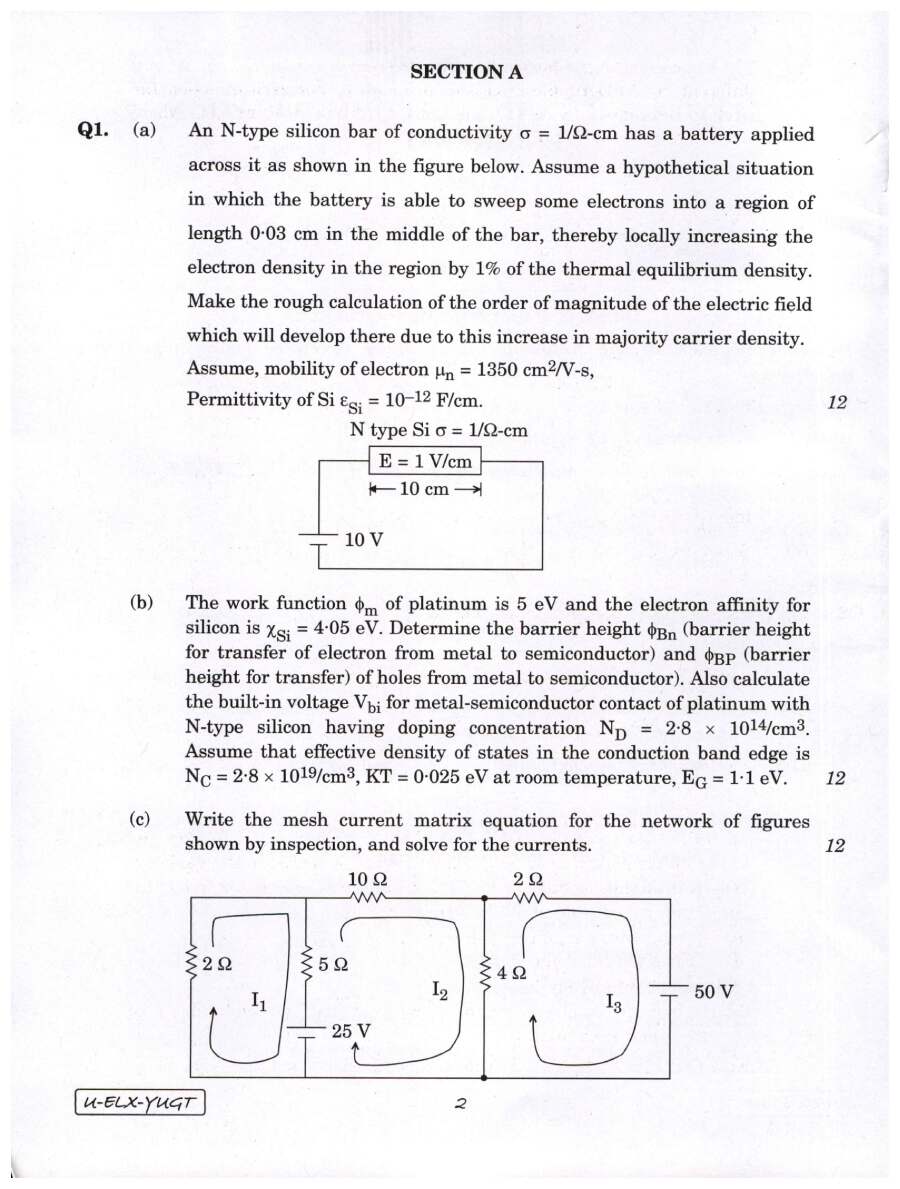 Engineering Service 2021 ECE Paper I (Main) - Page 1-2 — page 1 instructions scan PDF download