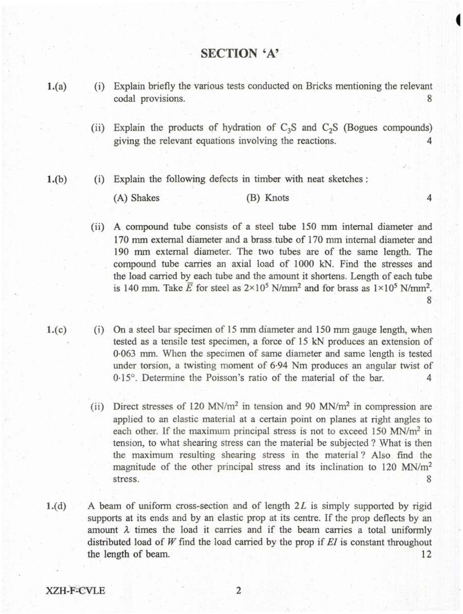 Engineering Service (Main) Examination 2019 Civil Engineering Paper I Union Public Service Commission (UPSC) question paper page 1 instructions scan PDF download