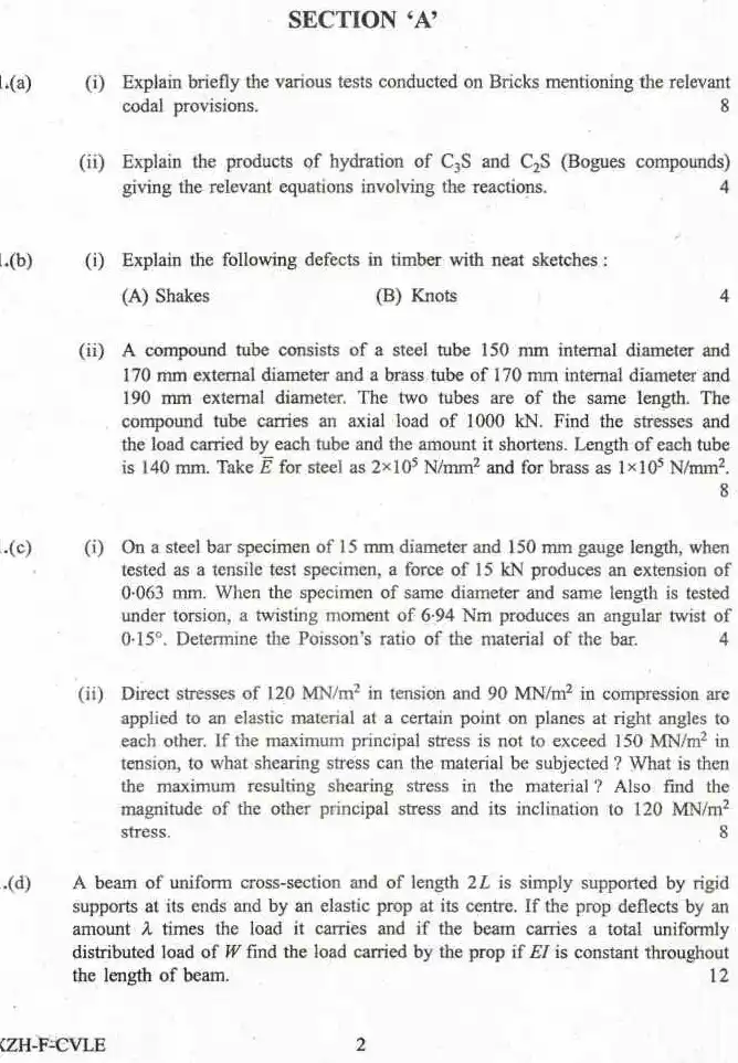 Engineering Service (Main) Examination 2019 Civil Engineering Paper I Union Public Service Commission (UPSC) question paper page 1 instructions scan PDF download