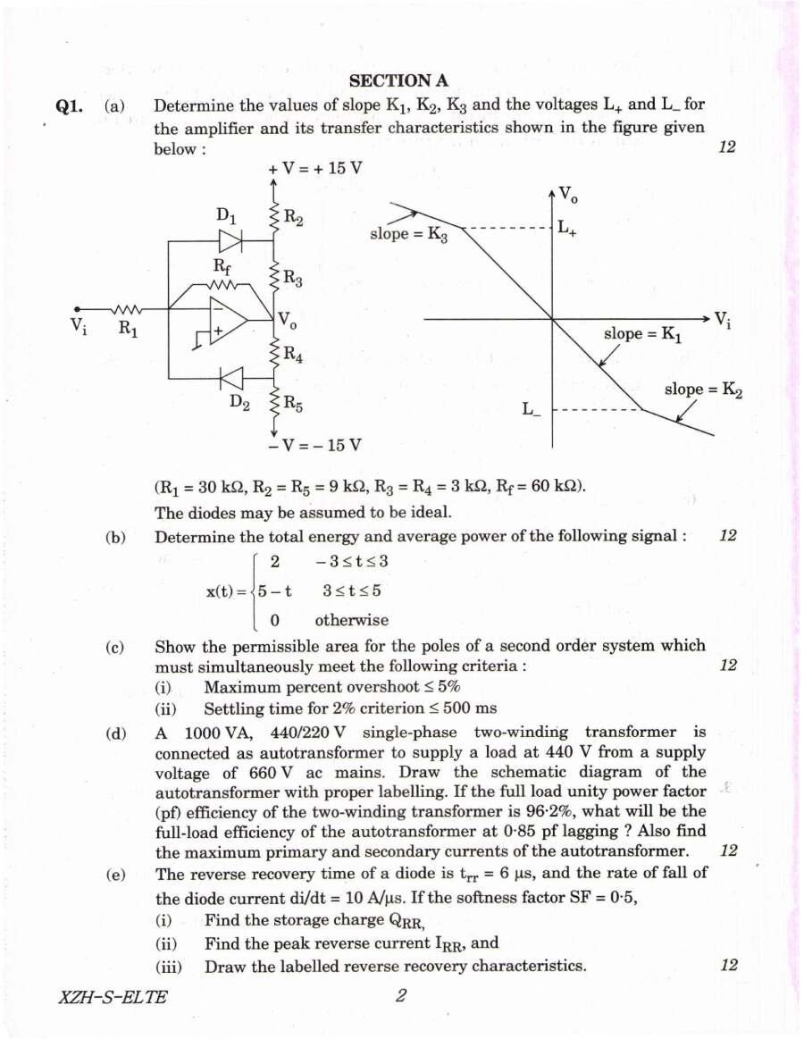 Engineering Service Main 2019 Electrical Engineering Paper II question paper page 1 instructions scan PDF download