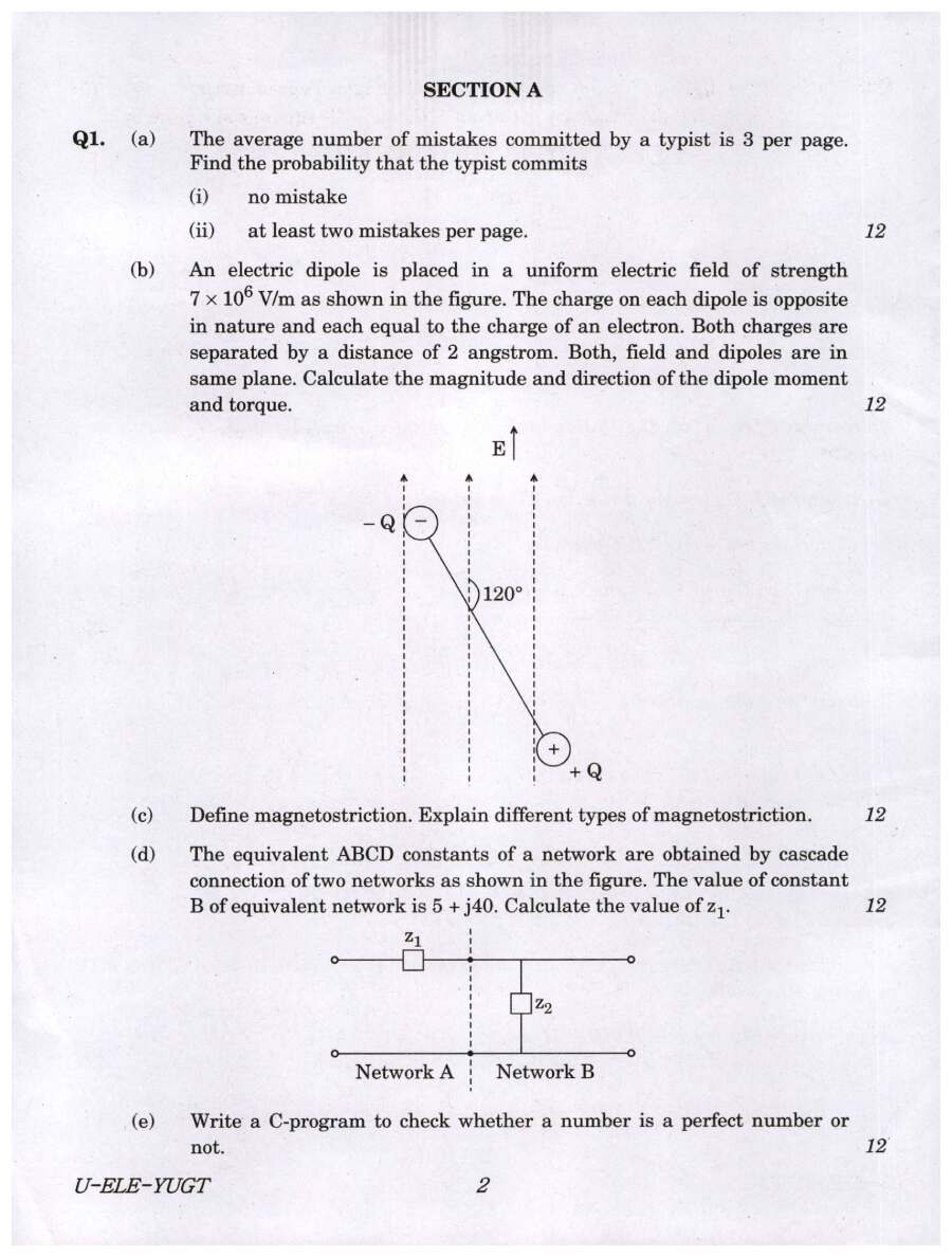 Engineering Service Main Examination 2021 Electrical Engineering Paper I question paper page 1 instructions scan PDF download