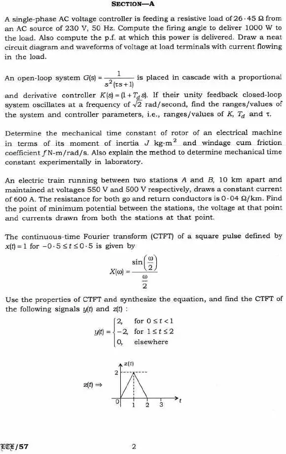 Engineering Services Examination 2018 Electrical Engineering Paper-II question paper page 1 instructions scan PDF download
