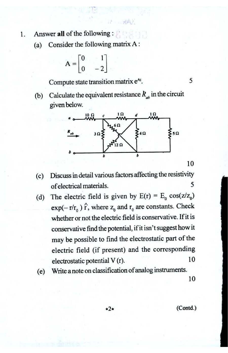 Engineering Services Exam 2016 Electrical Engineering Paper-I question paper page 1 instructions scan PDF download UPSC