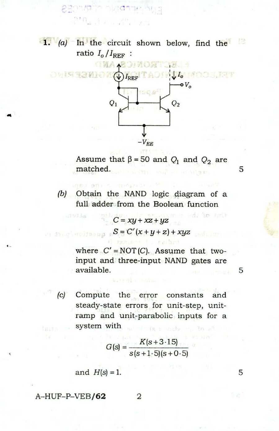 Engineering Services Examination 2016 Electronics and Telecommunication Engineering Paper II Conventional question paper page 1 instructions scan PDF download