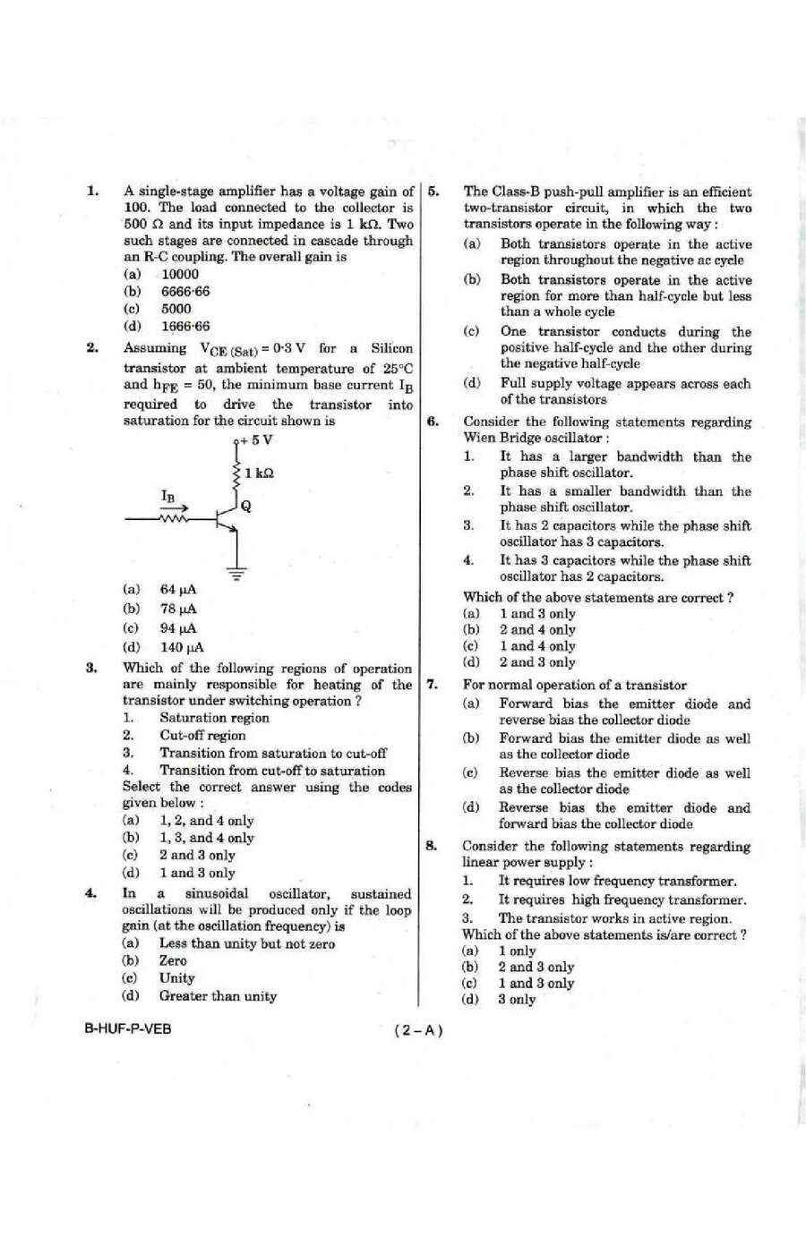 UPSC Engineering Services Examination 2016 Electronics & Telecommunication Engineering Paper II question paper page 1 instructions scan PDF download