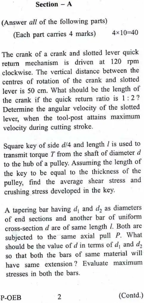 Engineering Services Examination 2016 Mechanical Engineering Paper II Conventional question paper page 1 instructions scan PDF download