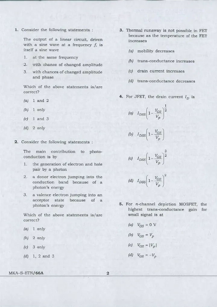 Engineering Services Examination 2017 Electronics and Telecommunication Engineering question paper page 1 instructions scan PDF download