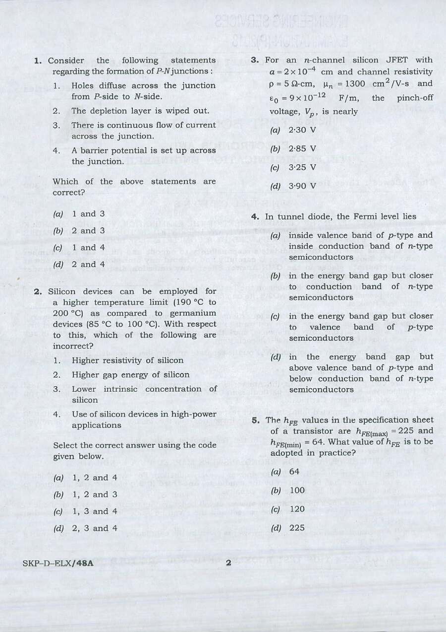 ESE 2018 Electronics and Telecommunication Engineering question paper page 1 instructions scan PDF download UPSC