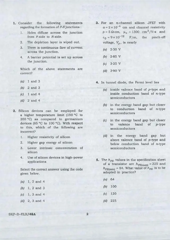 ESE 2018 Electronics and Telecommunication Engineering question paper page 1 instructions scan PDF download UPSC