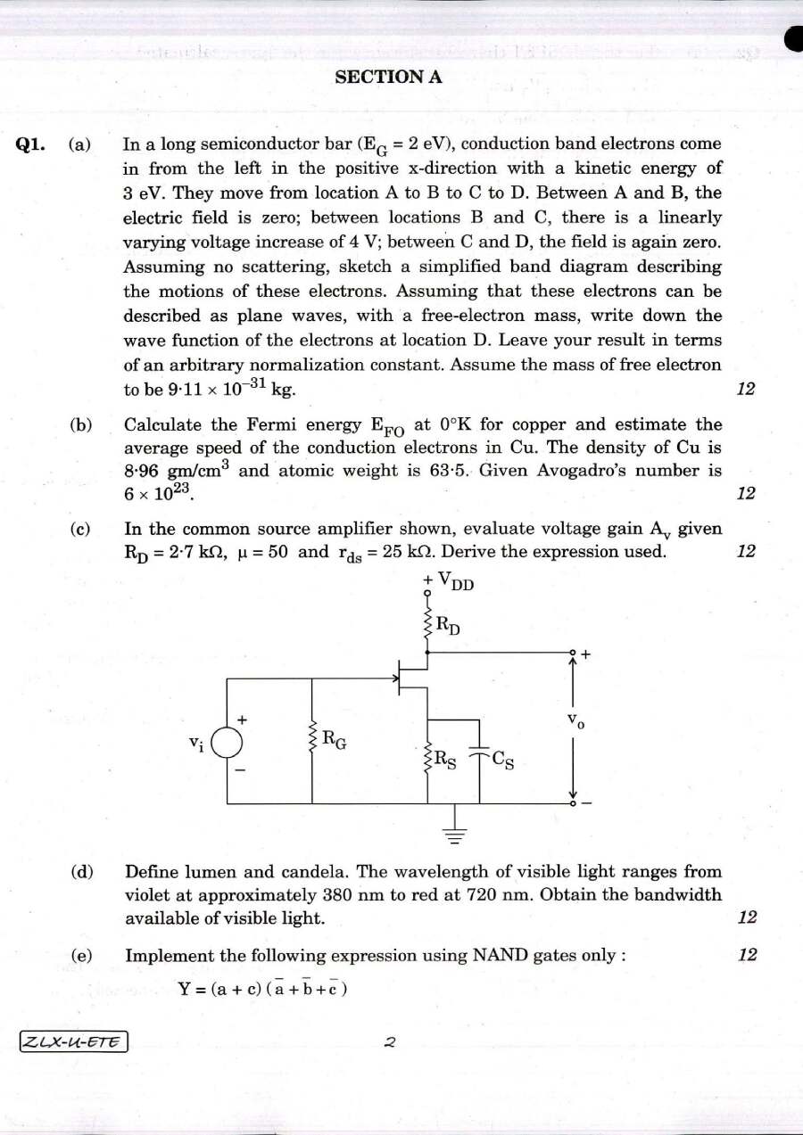 UPSC Engineering Services Examination (Mains) 2017 Electronics and Telecommunication Engineering Paper I page 1 instructions scan PDF download