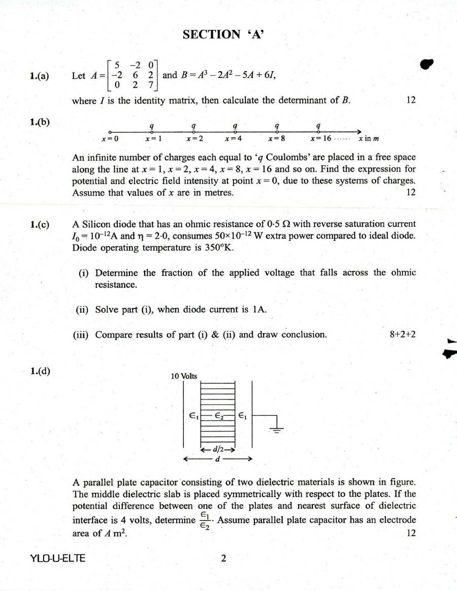 Engineering Services Main Exam 2018 Electrical Engineering Paper I question paper page 1 instructions scan PDF download