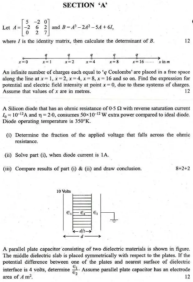 Engineering Services Main Exam 2018 Electrical Engineering Paper I question paper page 1 instructions scan PDF download