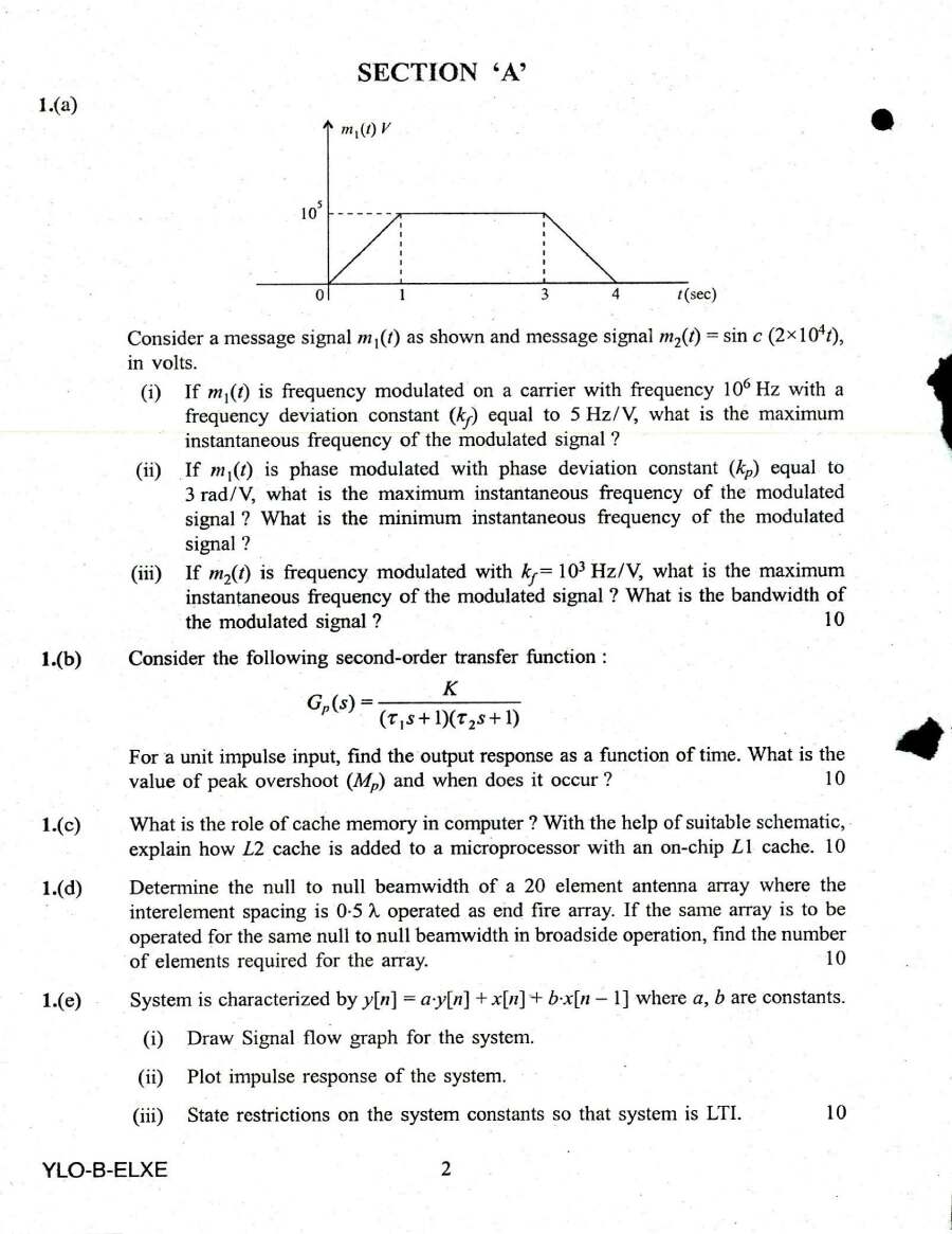 Engineering Services Main Examination 2018 Electronics & Telecommunication Engineering Paper II question paper page 1 instructions scan PDF download