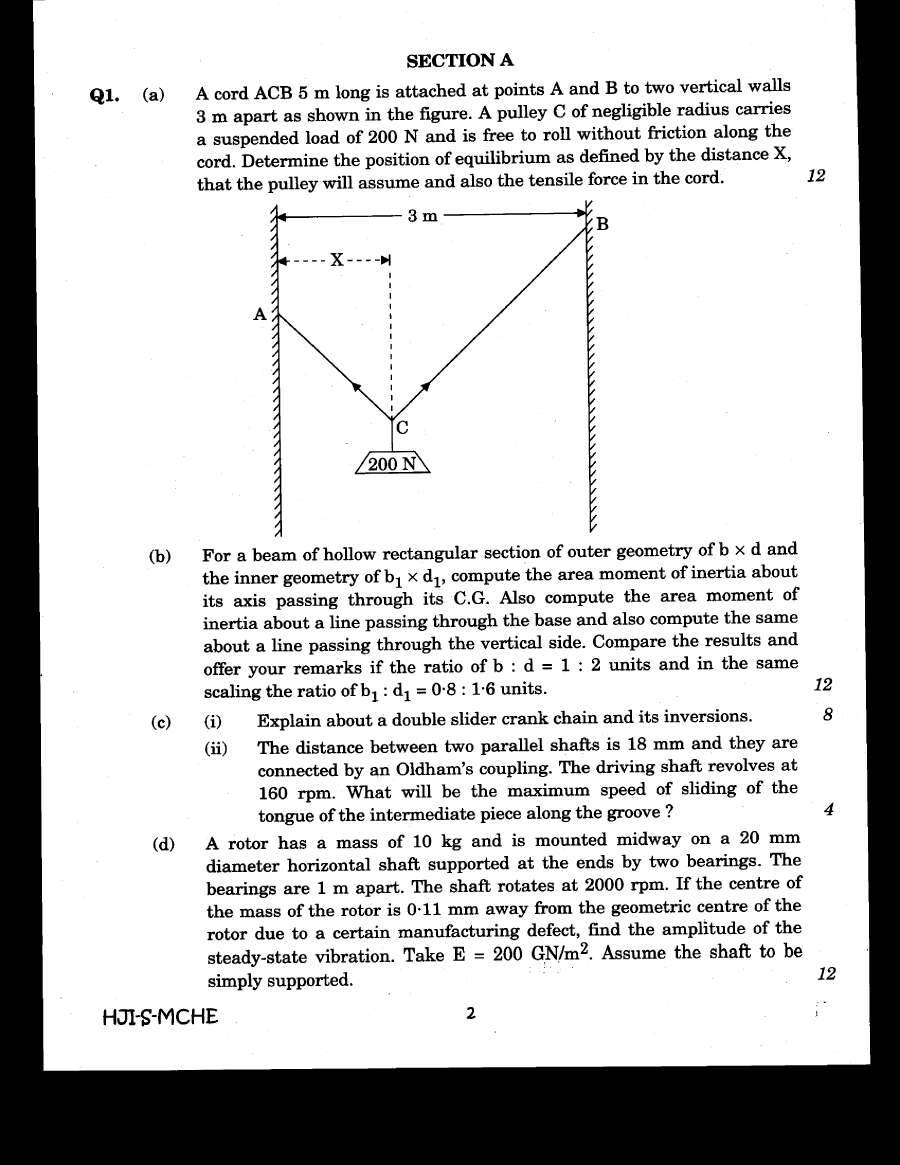 Engineering Services Main 2020 Mechanical Engineering Paper II question paper page 1 instructions scan PDF download UPSC ESE