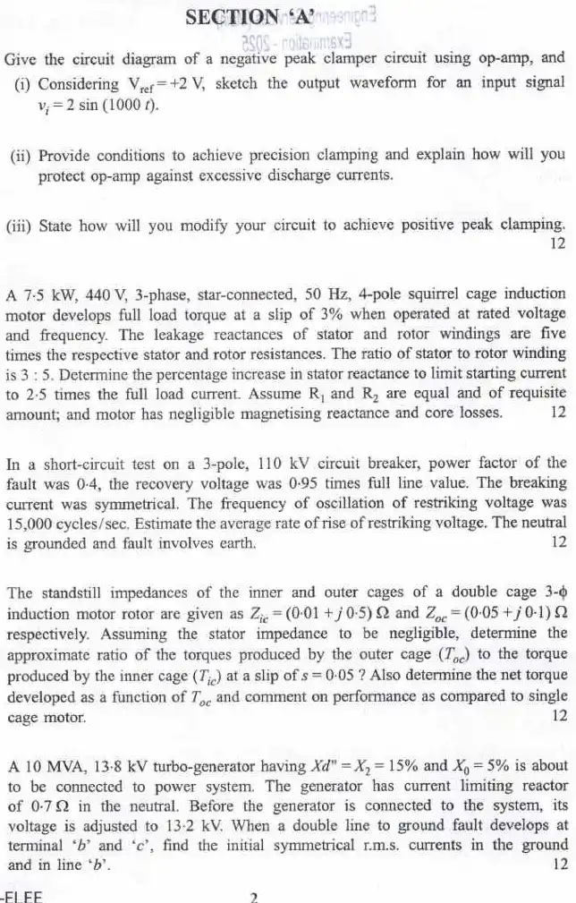 Engineering Services (Main) DETACHABLE Examination 2025 Electrical Engineering question paper page 1 instructions scan PDF download
