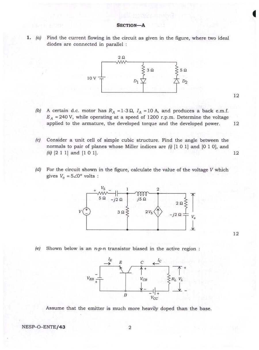 Engineering Services (Main) Examination 2025 ELECTRONICS AND TELECOMMUNICATION ENGINEERING PAPER-I NESP-O-ENTE question paper page 1 instructions scan PDF download