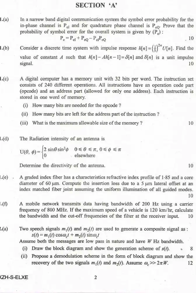 Engineering Services Main Examination 2019 Electronics & Telecommunication Engineering Paper II page 1 instructions and exam header scan PDF download