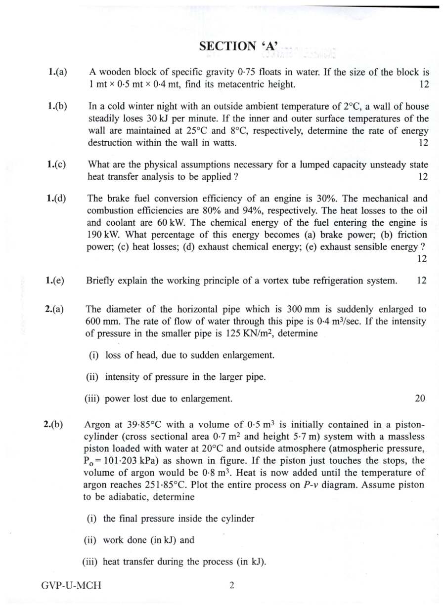 Engineering Services (Main) Examination 2022 Mechanical Engineering Paper I question paper page 1 instructions scan PDF download UPSC