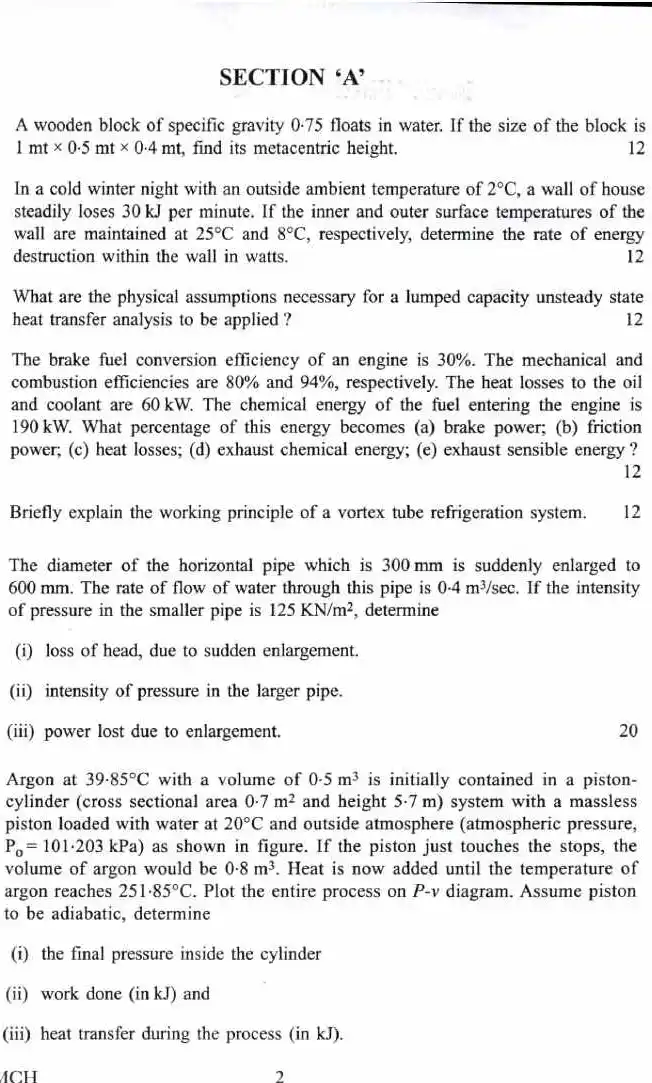 Engineering Services (Main) Examination 2022 Mechanical Engineering Paper I question paper page 1 instructions scan PDF download UPSC
