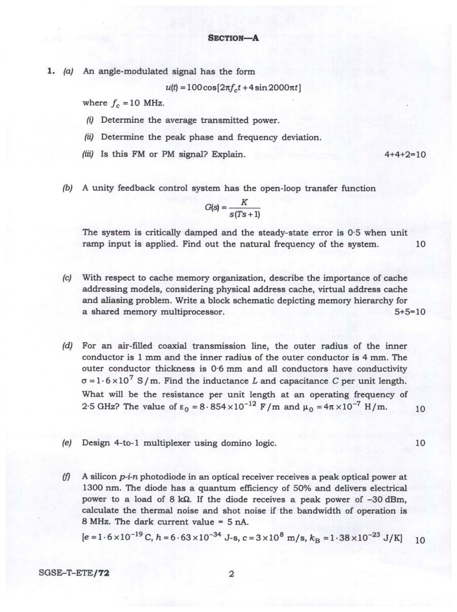 UPSC Engineering Services Main 2024 Electronics and Telecommunication Engineering Paper II page 1 instructions scan PDF download