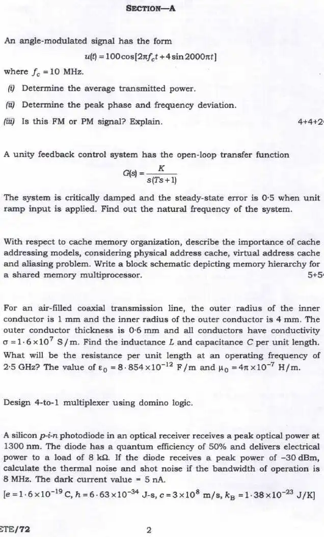 UPSC Engineering Services Main 2024 Electronics and Telecommunication Engineering Paper II page 1 instructions scan PDF download