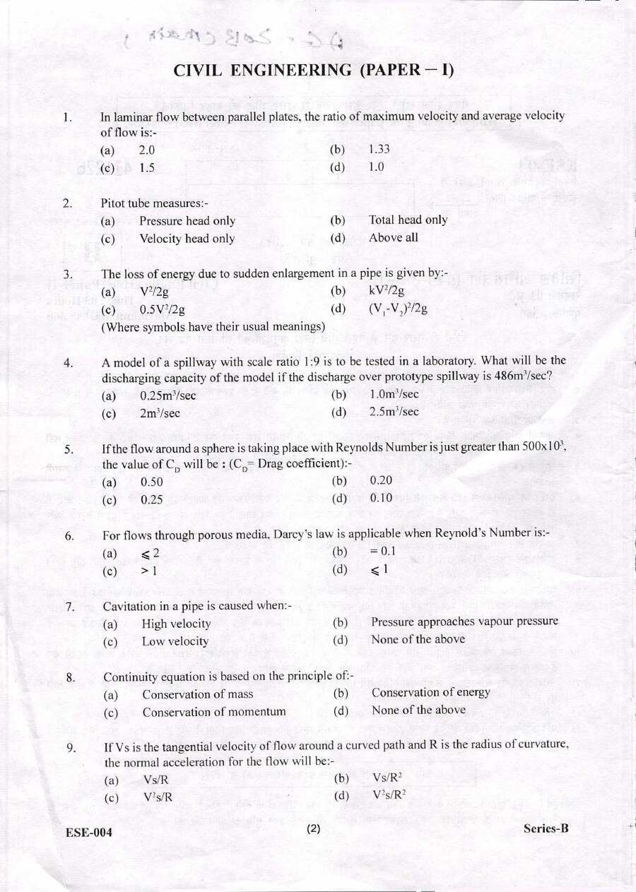 ESE 2013 Civil Engineering Paper-I question paper page 1 instructions scan PDF download UKPSC
