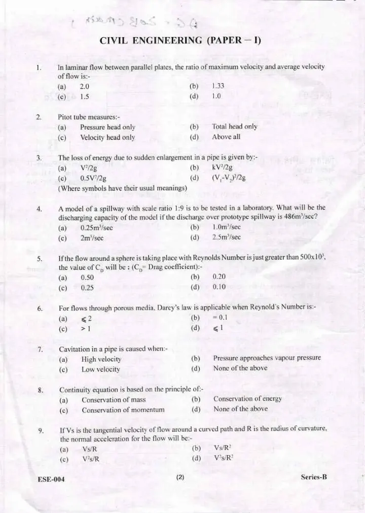 ESE 2013 Civil Engineering Paper-I question paper page 1 instructions scan PDF download UKPSC