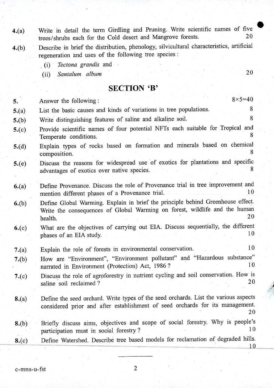Forestry IFS 2016 Paper I - Question Paper — page 1 instructions scan PDF download