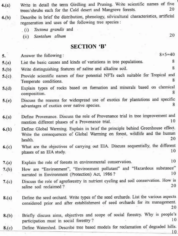 Forestry IFS 2016 Paper I - Question Paper — page 1 instructions scan PDF download