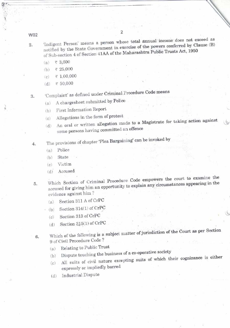 Fundamental Laws & Procedural Laws 2013 Maharashtra MCQ — page 1 instructions scan PDF download